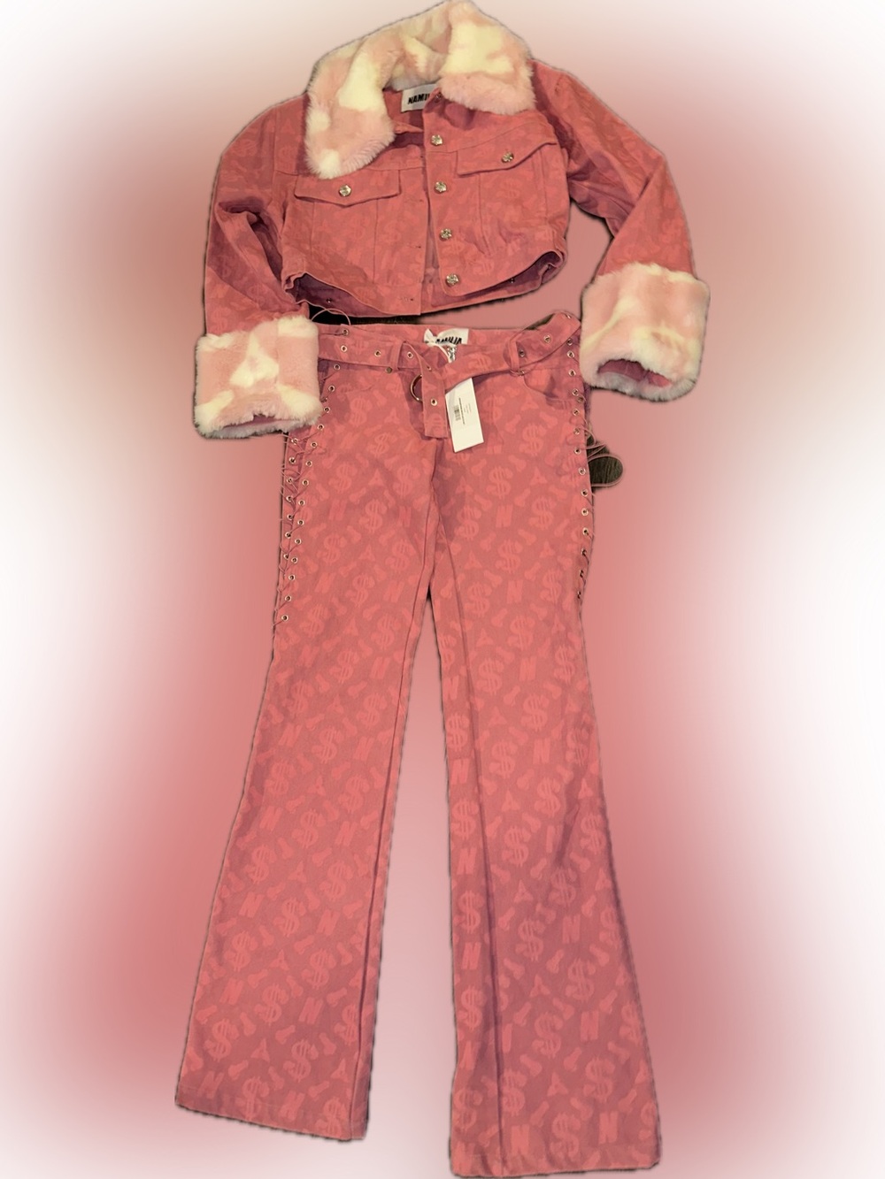 Namilia Monogram Denim Jacket and Pants with Lace-Up Sides